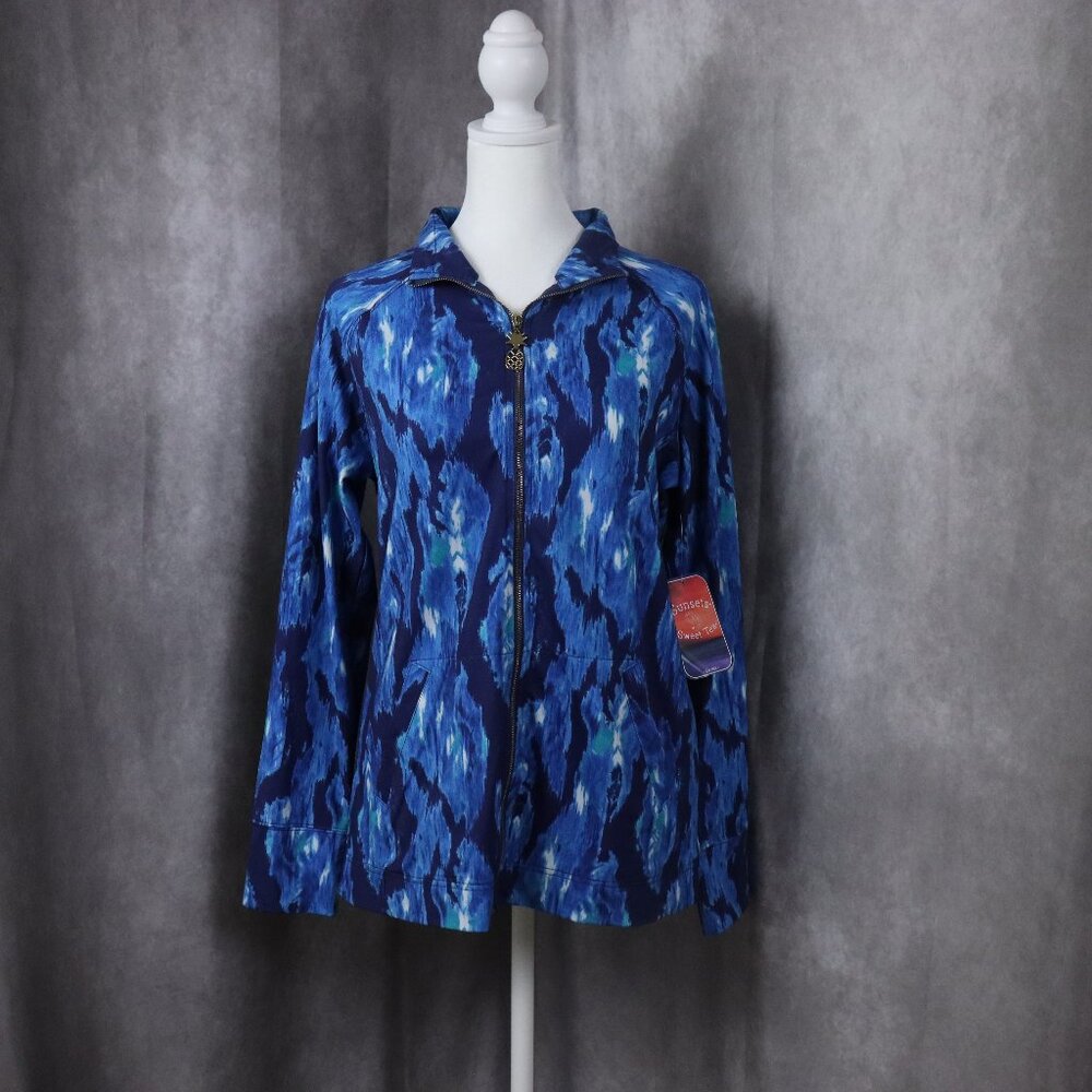 Sunsets and Sweat Tea Jacket Womens Small Blue Full Zip Lightweight Golf UPF 50